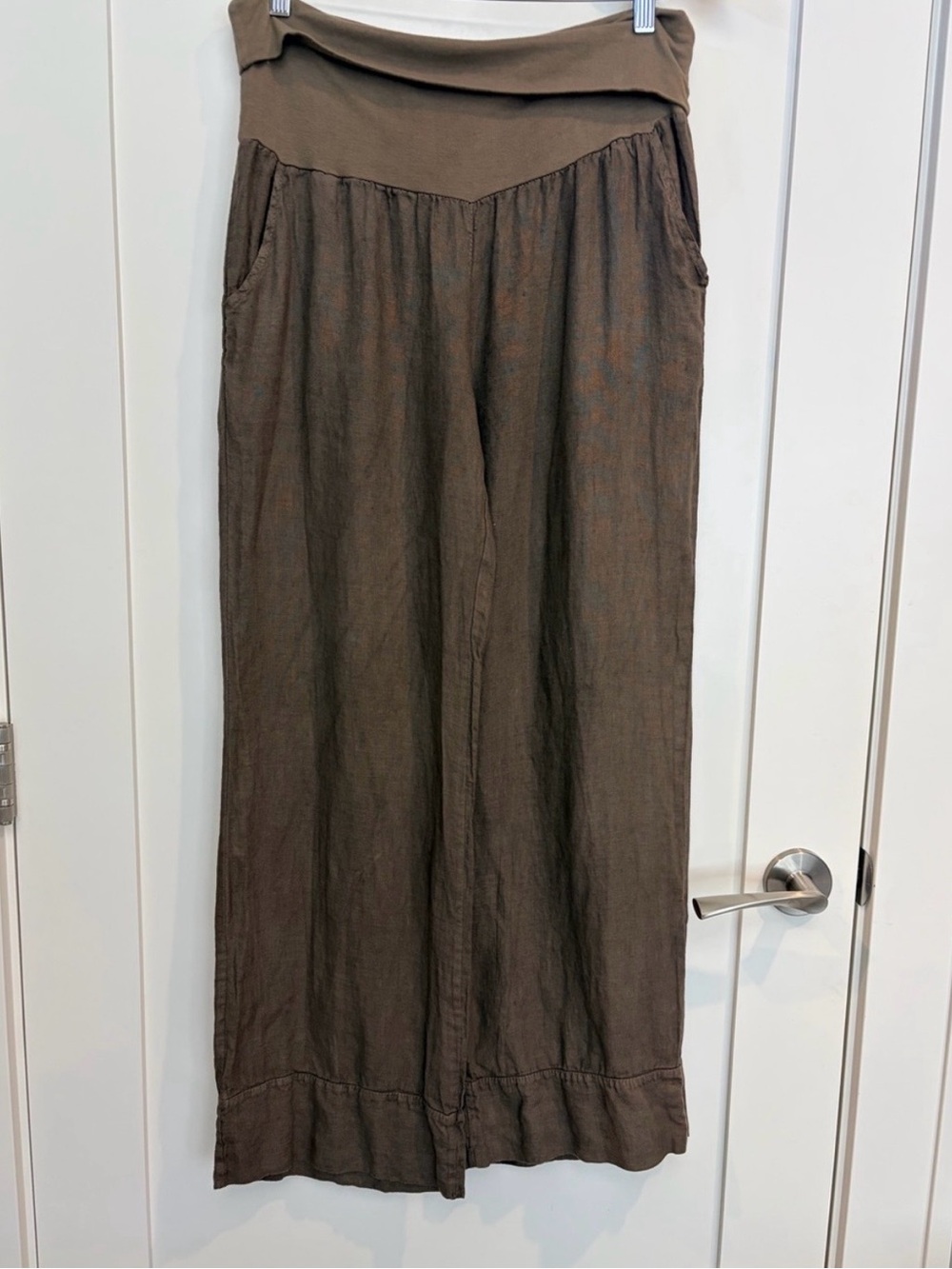 Made in Italy Brown 100 % Linen Wide Leg Pant XL - Picture 2 of 8